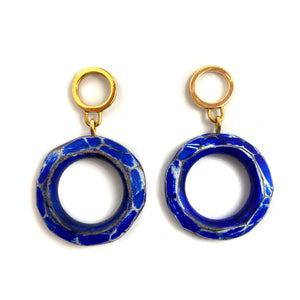 Blue Wood Circle Earrings-Earrings-Cristina Zani-Pistachios