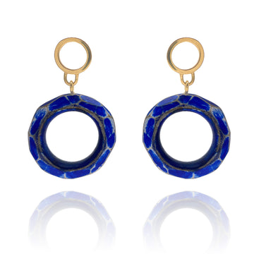 Blue Wood Circle Earrings