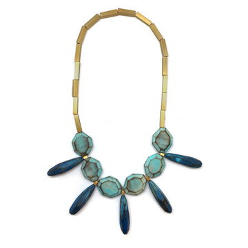 Blue Wood Gem Necklace