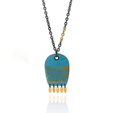 Blue and Gold Enamel Pendant Necklace