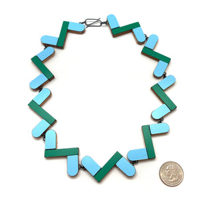 Blue and Green Geometric Necklace-Necklaces-Karen Vanmol-Pistachios