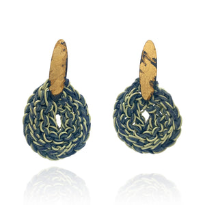 Blue and Green Knit Medallion Drops-Earrings-Brooke Marks-Swanson-Pistachios