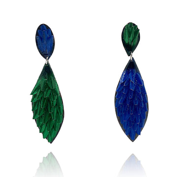 Blue and Green Two Tone Aluminum Drop Earrings