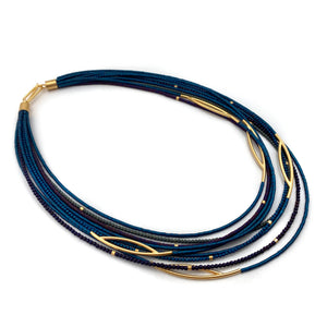 Blue and Purple Hematite and Gold Necklace-Necklaces-Oliwia Kuczynska-Pistachios