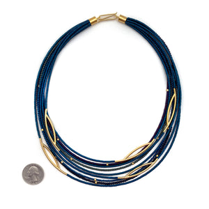 Blue and Purple Hematite and Gold Necklace-Necklaces-Oliwia Kuczynska-Pistachios