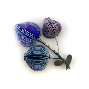 Blue and Purple Three Flower Brooch-Pins-Naoko Yoshizawa-Pistachios