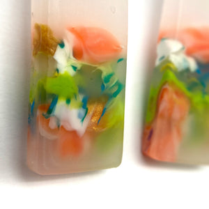 Bright Green and Orange Rectangle Earrings-Earrings-Asami Watanabe-Pistachios