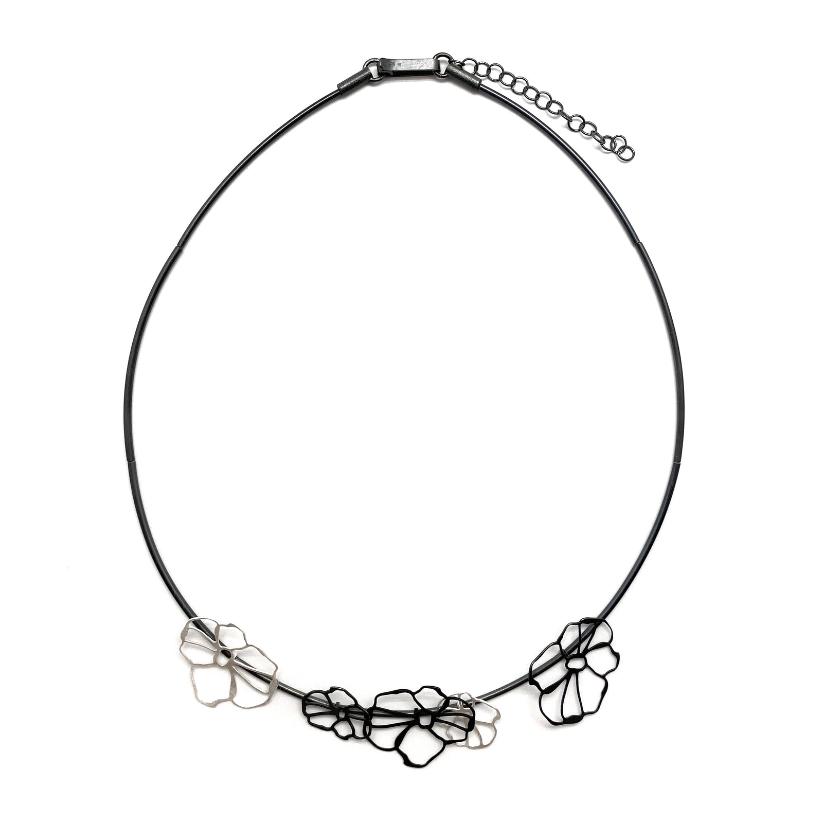 Bright and Oxidized Sterling Silver Floral Necklace-Necklaces-Anna Krol-Pistachios