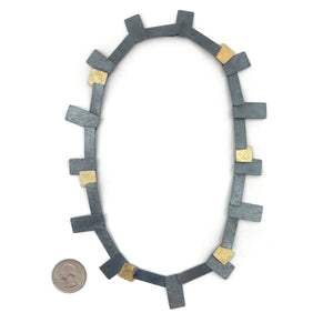 Carved Tab Link Necklace - Sterling Silver & Gold-Necklaces-Heather Guidero-Pistachios