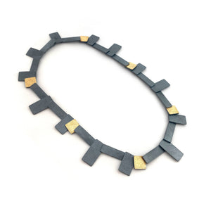 Carved Tab Link Necklace - Sterling Silver & Gold-Necklaces-Heather Guidero-Pistachios