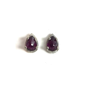 Carved Teardrop Studs - Rhodonite Garnet-Earrings-Heather Guidero-Pistachios