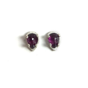 Carved Teardrop Studs - Rhodonite Garnet-Earrings-Heather Guidero-Pistachios