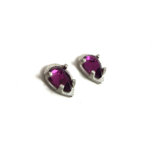 Carved Teardrop Studs - Rhodonite Garnet-Earrings-Heather Guidero-Pistachios