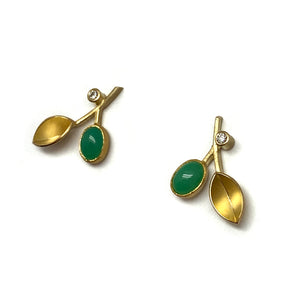 Chrysoprase and Diamond Stud Earrings-Earrings-Liaung-Chung Yen-Pistachios