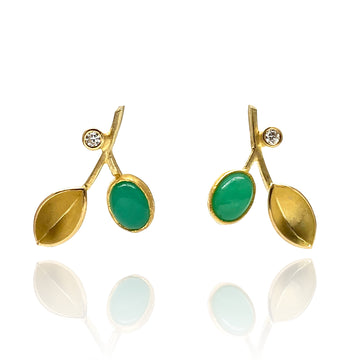 Chrysoprase and Diamond Stud Earrings