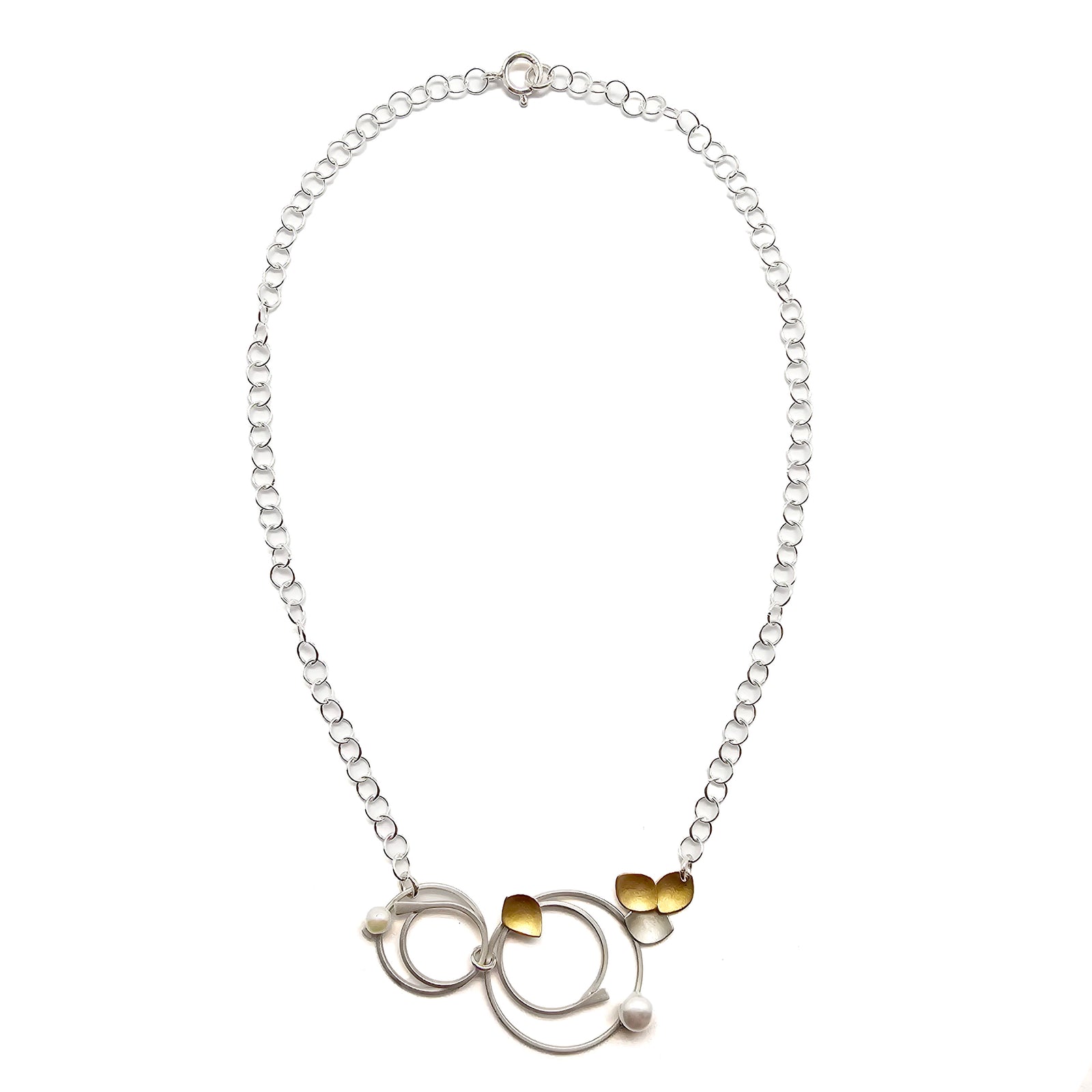 Circle Petal and Pearl Necklace-Necklaces-Judith Neugebauer-Pistachios