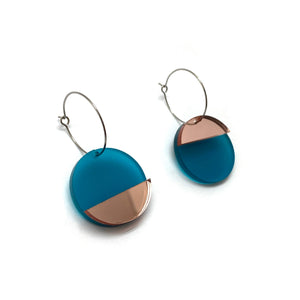 Circular Blue Mirror Earrings-Earrings-Marianne Villalobos-Pistachios