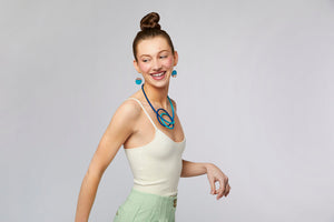 Circular Blue Mirror Earrings-Earrings-Marianne Villalobos-Pistachios