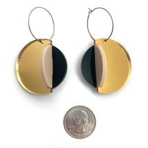 Circular Gold & Black Mirror Earrings - Large-Earrings-Marianne Villalobos-Pistachios