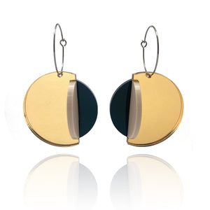 Circular Gold & Black Mirror Earrings - Large-Earrings-Marianne Villalobos-Pistachios