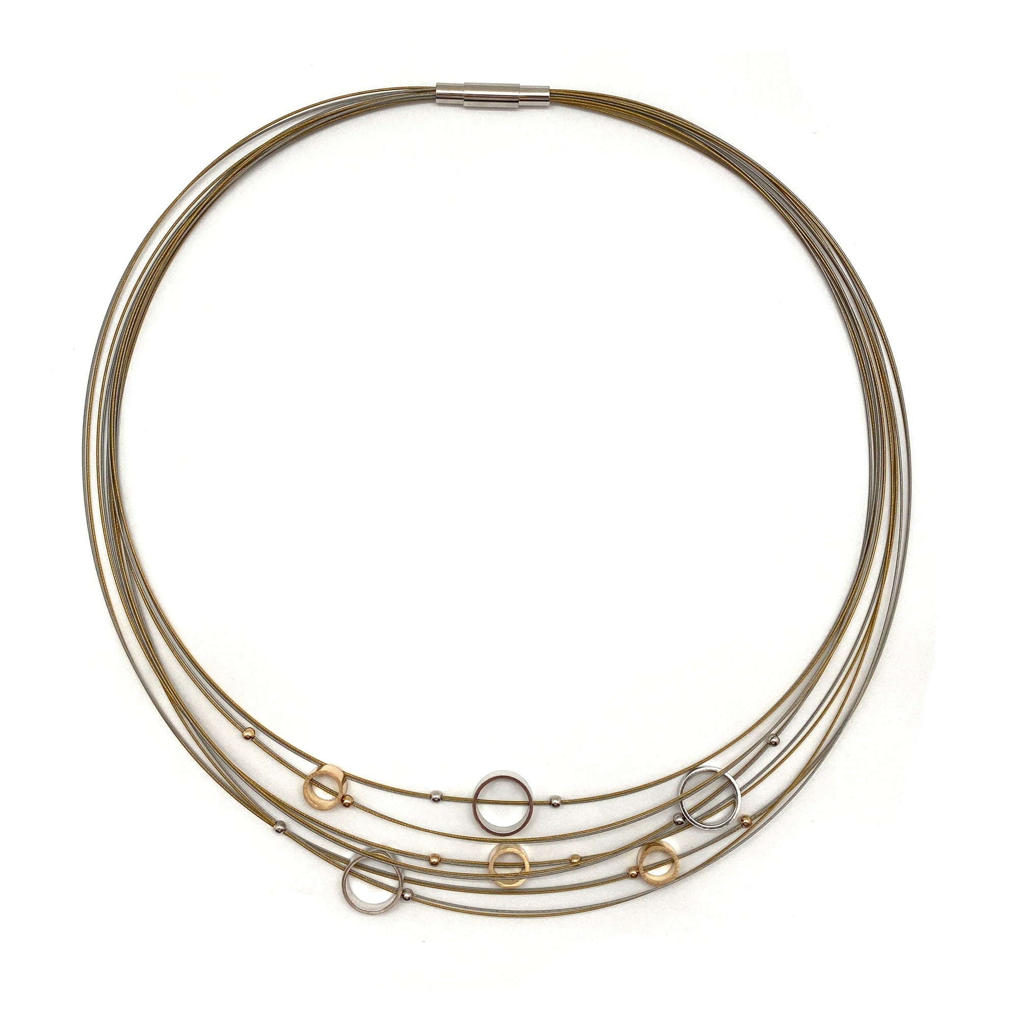 Circular Gold and Silver Steel Cable Necklace-Necklaces-Bernd Schmid-Pistachios