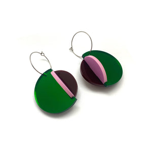 Circular Green & Pink Mirror Earrings - Large-Earrings-Marianne Villalobos-Pistachios