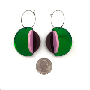 Circular Green & Pink Mirror Earrings - Large-Earrings-Marianne Villalobos-Pistachios