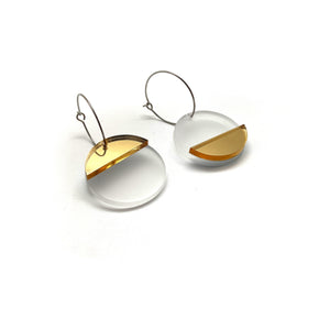 Circular White & Gold Mirror Earrings - Small-Earrings-Marianne Villalobos-Pistachios