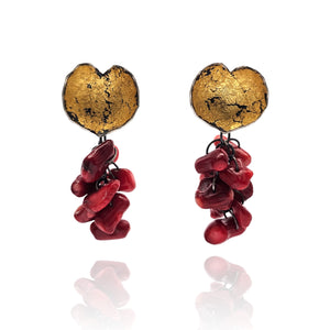 Coral & Gold Earrings-Earrings-So Young Park-Pistachios