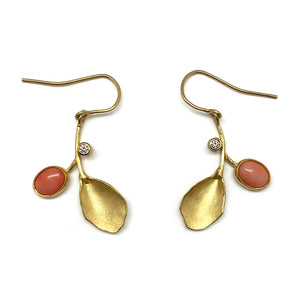 Coral and Diamond Dangle Earrings-Earrings-Liaung-Chung Yen-Pistachios