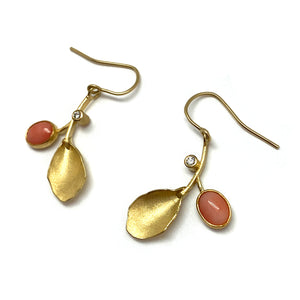 Coral and Diamond Dangle Earrings-Earrings-Liaung-Chung Yen-Pistachios