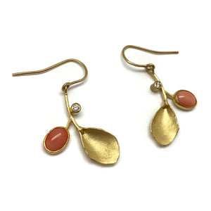 Coral and Diamond Dangle Earrings-Earrings-Liaung-Chung Yen-Pistachios