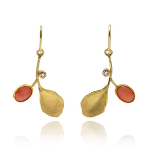 Coral and Diamond Dangle Earrings-Earrings-Liaung-Chung Yen-Pistachios