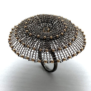 Crocheted Black and Gold Ring-Rings-Sowon Joo-Pistachios