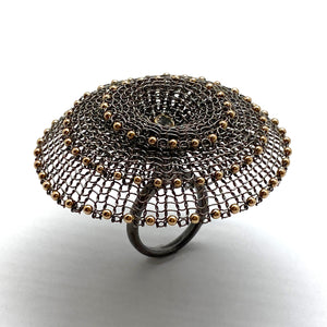 Crocheted Black and Gold Ring-Rings-Sowon Joo-Pistachios