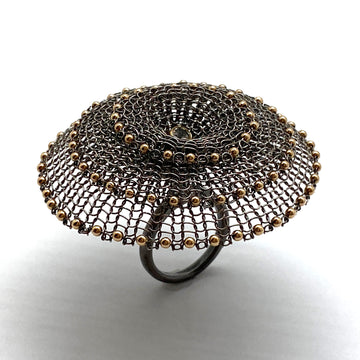 Crocheted Black and Gold Ring
