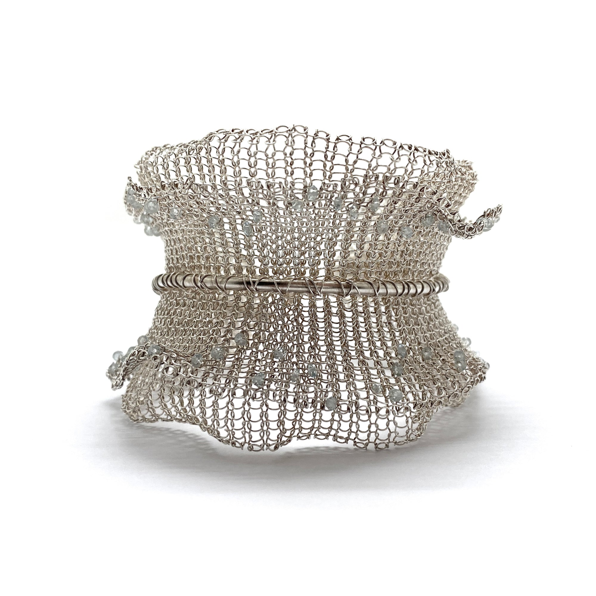 Crocheted Silver Iolite Cuff-Bracelets-Sowon Joo-Pistachios