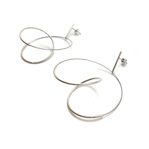 Curlicue Drop Earrings Large - Sterling Silver-Earrings-Yoko Takirai-Pistachios