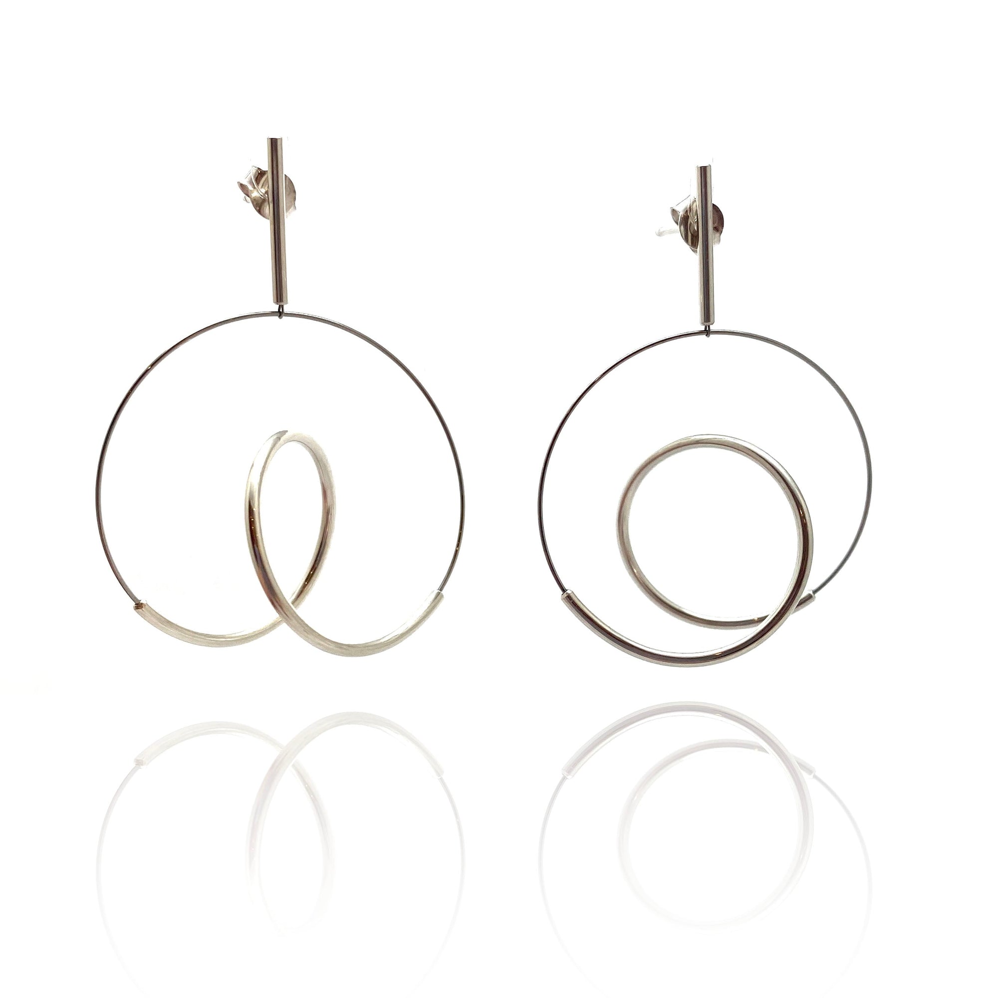 Curlicue Drop Earrings Small - Sterling Silver-Earrings-Yoko Takirai-Pistachios