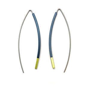 Curved Matchstick Bow Earrings - Gunmetal Gray and Lime Green-Earrings-Ursula Muller-Pistachios