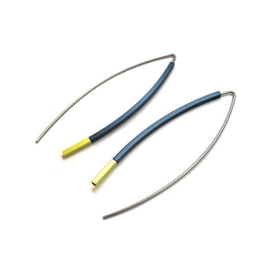 Curved Matchstick Bow Earrings - Gunmetal Gray and Lime Green-Earrings-Ursula Muller-Pistachios