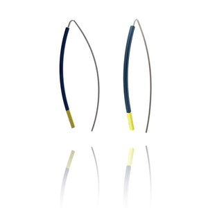 Curved Matchstick Bow Earrings - Gunmetal Gray and Lime Green-Earrings-Ursula Muller-Pistachios