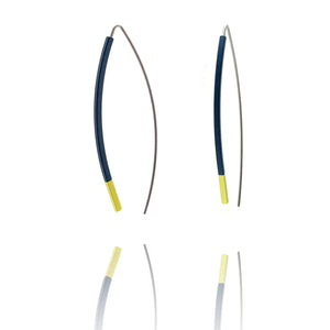 Curved Matchstick Bow Earrings - Gunmetal Gray and Lime Green-Earrings-Ursula Muller-Pistachios