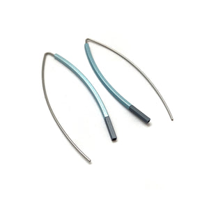 Curved Matchstick Bow Earrings - Pale Blue and Gunmetal Gray-Earrings-Ursula Muller-Pistachios