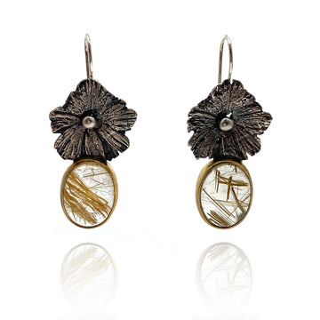 Dark Floral and Quartz Earrings