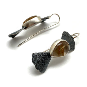 Dark Leaf and Quartz Earrings-Earrings-Eva Stone-Pistachios