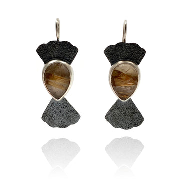 Dark Leaf and Quartz Earrings