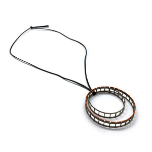 Demitra Thomloudis - Double Gray Circle with Orange Pendant Necklace-Necklaces-Precious Collective-Pistachios