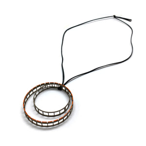 Demitra Thomloudis - Double Gray Circle with Orange Pendant Necklace-Necklaces-Precious Collective-Pistachios