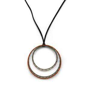Demitra Thomloudis - Double Gray Circle with Orange Pendant Necklace-Necklaces-Precious Collective-Pistachios